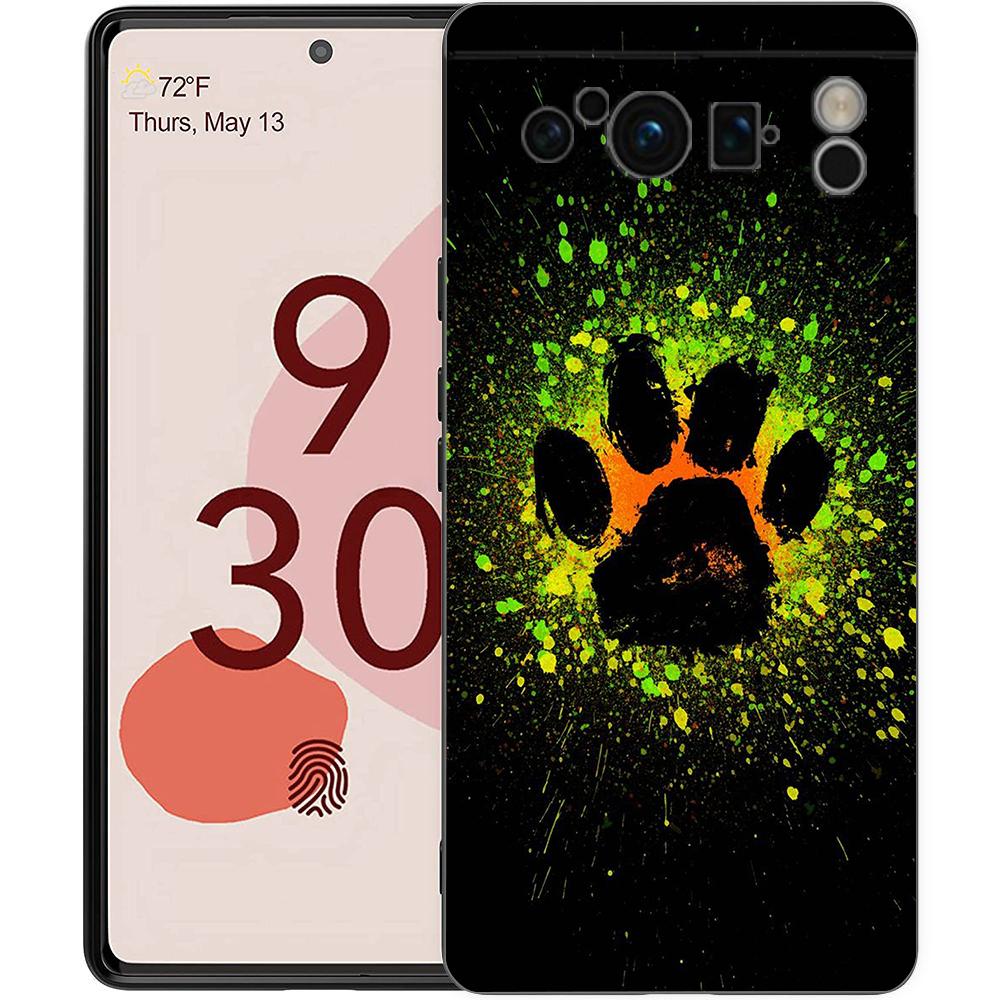 Phone Case For Google Pixel 6 7 8 9 Pro XL 8A 7A 6A Black Cover Soft Shell Dog Footprint Paw Cute
