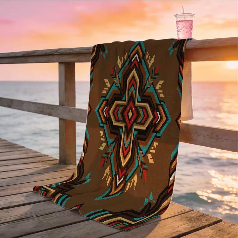 Western Boho Style Geometric Print Beach Towel Quick Dry Sand Free Absorbent Beach Blanket Retro Native Ethnic Towel for Beach