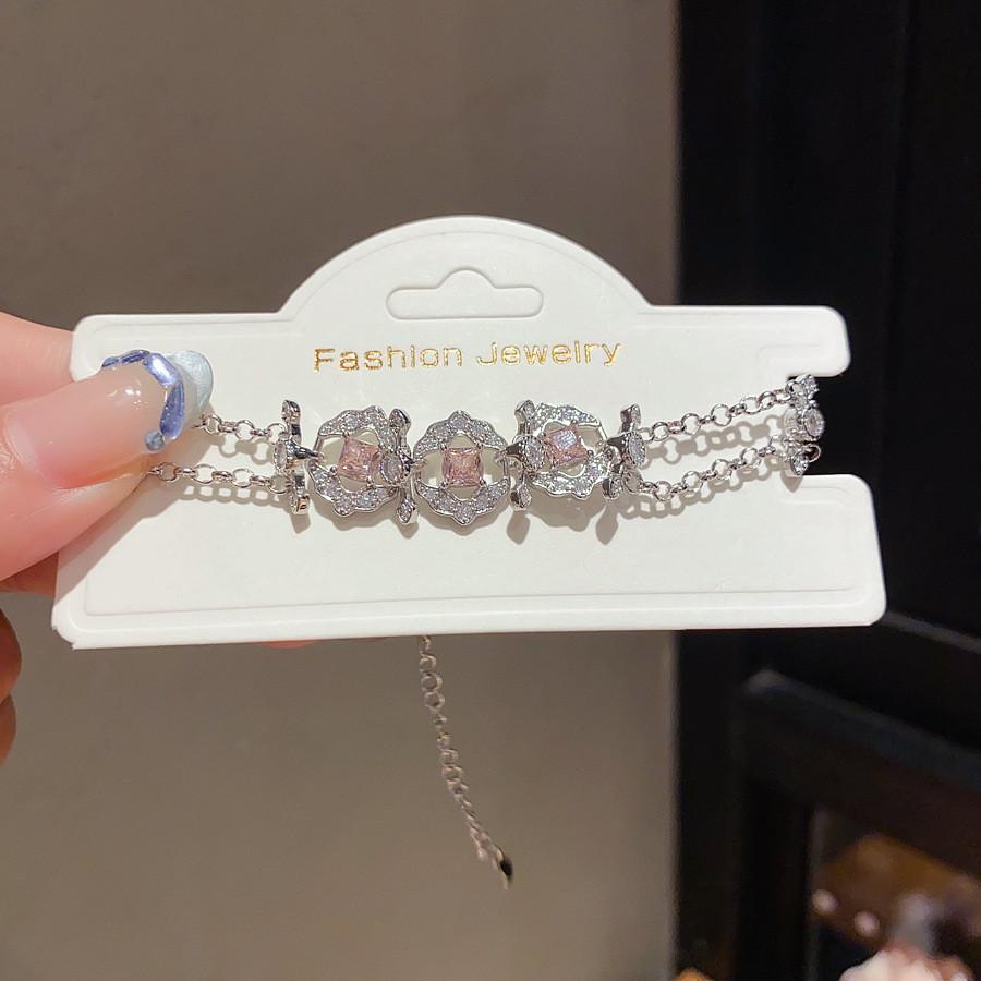 Elegant Copper And Plastic Zircon Square Cuff Bracelet For Girls And Women Style 1