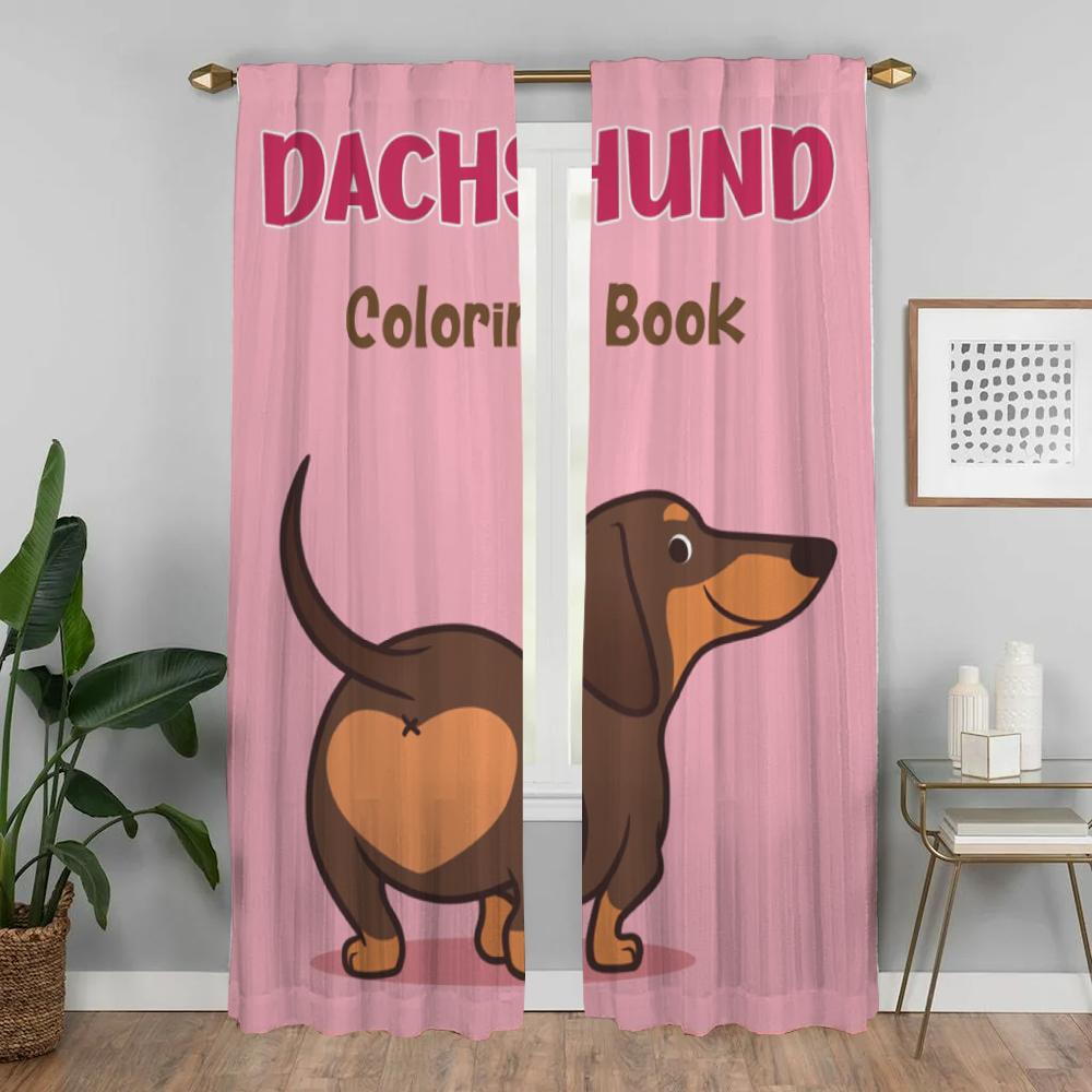 Dackel Fenster Vorhang für Zimmer 2 Paneele Modern Wohnzimmer Vorhänge Jalousien Heim Innenvorhänge Trennwand Tüll für Schlafzimmer