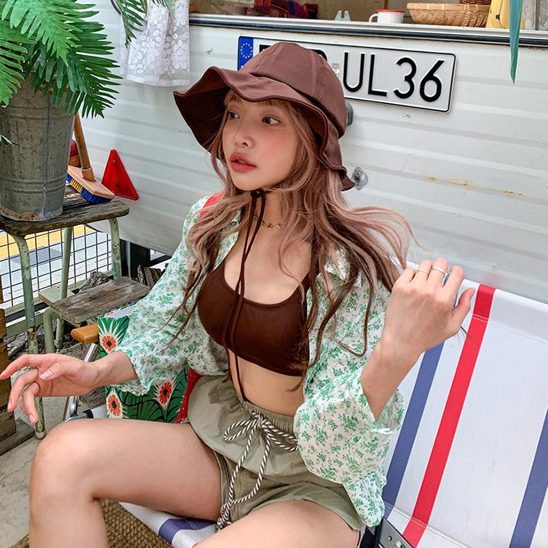 Korean Bikini Set: High-Waisted Swimwear with Sun Hat