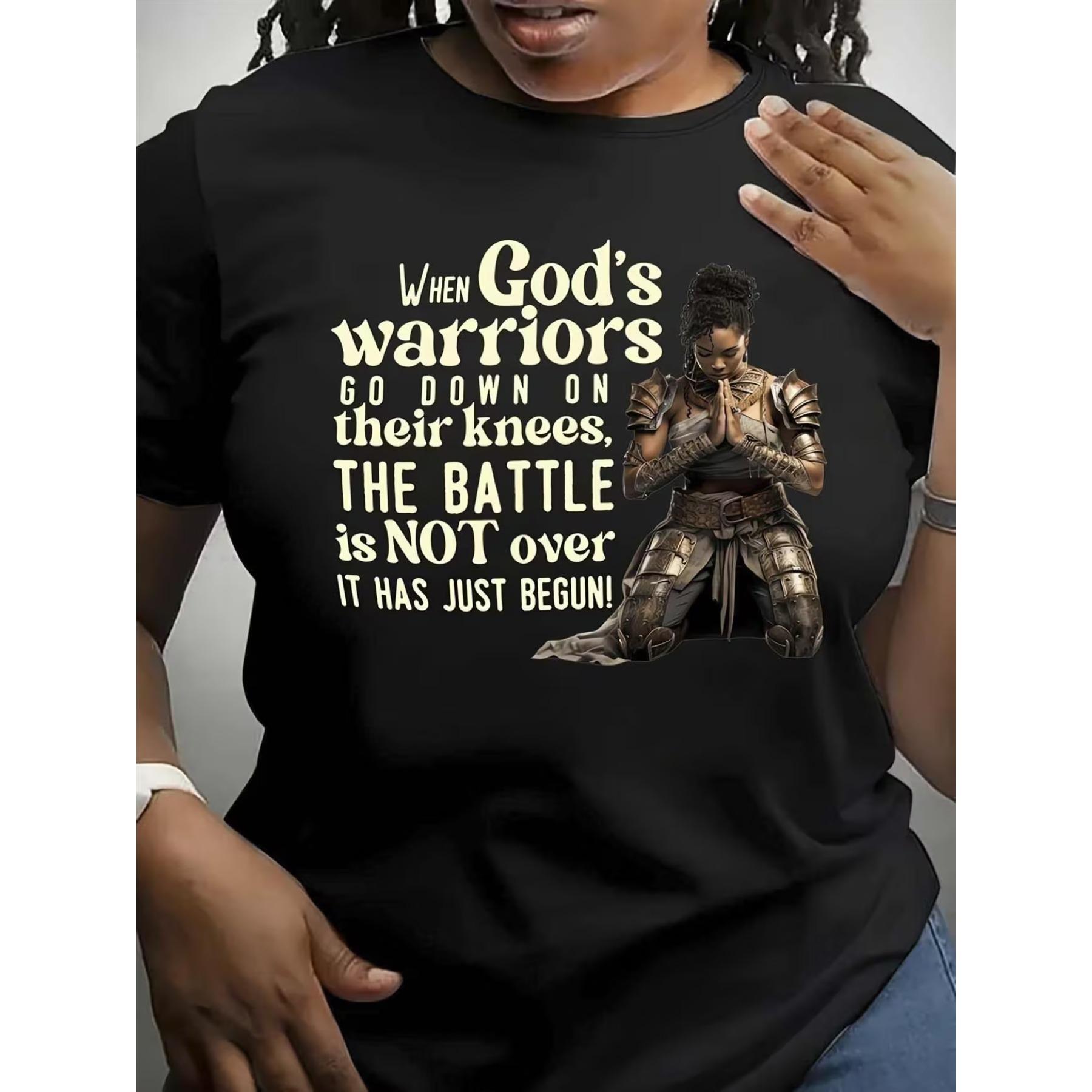 

When Gods Warriors Kneel Inspirational T-Shirt - Womens Christian Faith & Resilience Black Graphic Tee, Soft Crew Neck Top XXL чорний