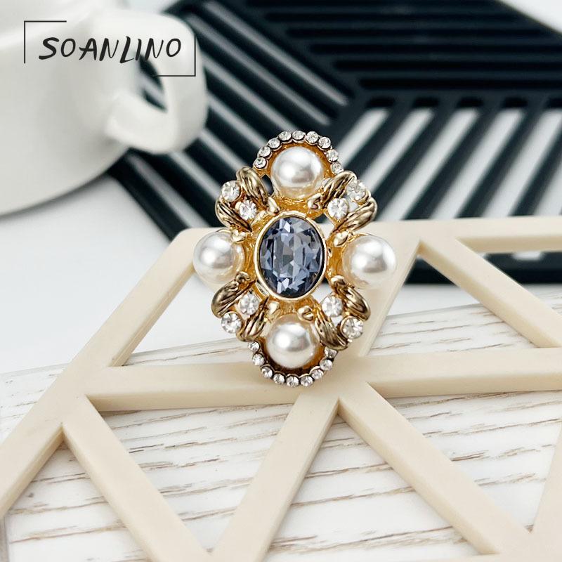 

SOANLINO Стильное кольцо с синим цветком и цирконом, инкрустированное жемчугом