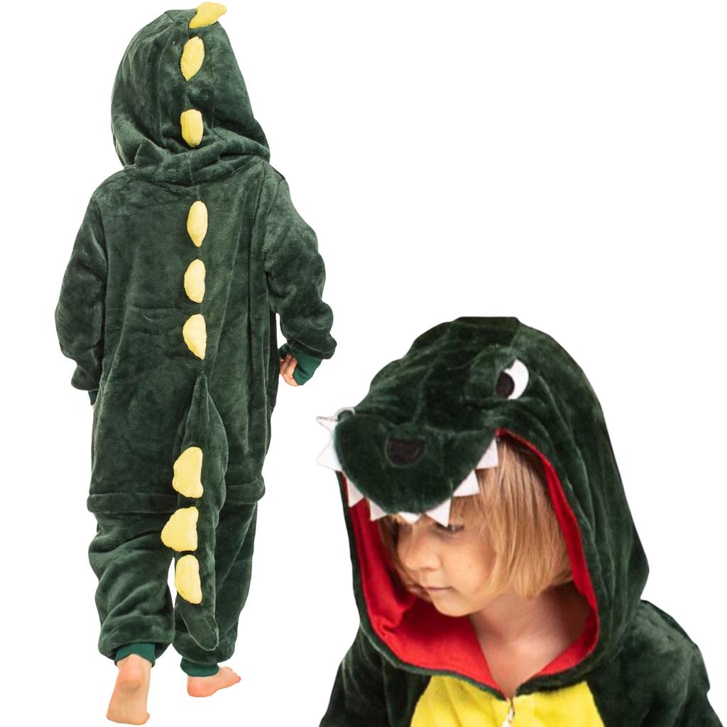 Kinderpyjama Kigurumi Onesie Kostüm Dinosaurier grün 115-125