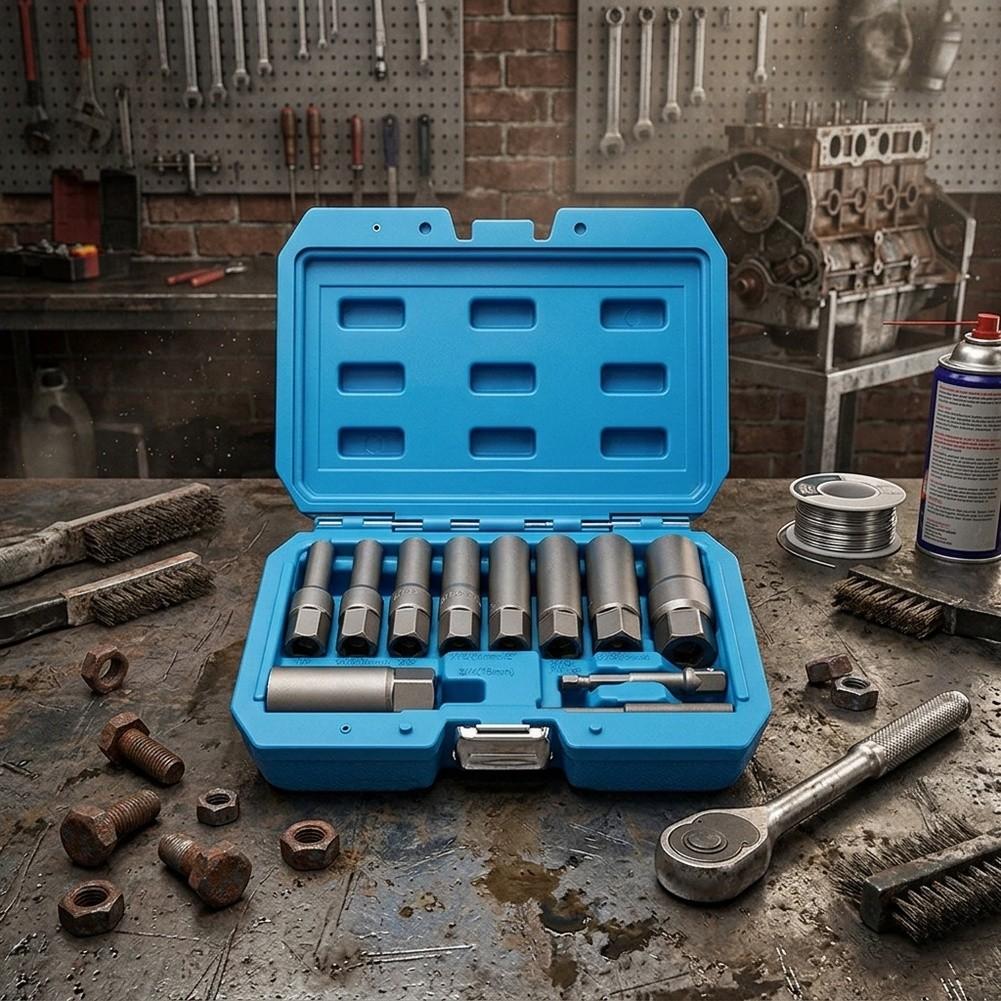 11Pcs Socket Wrench Locking Wheel Nut Bolt Bolt Extractor Remover 1/8in Adapter For Rusty Nut Removal Socket Wrench Kit