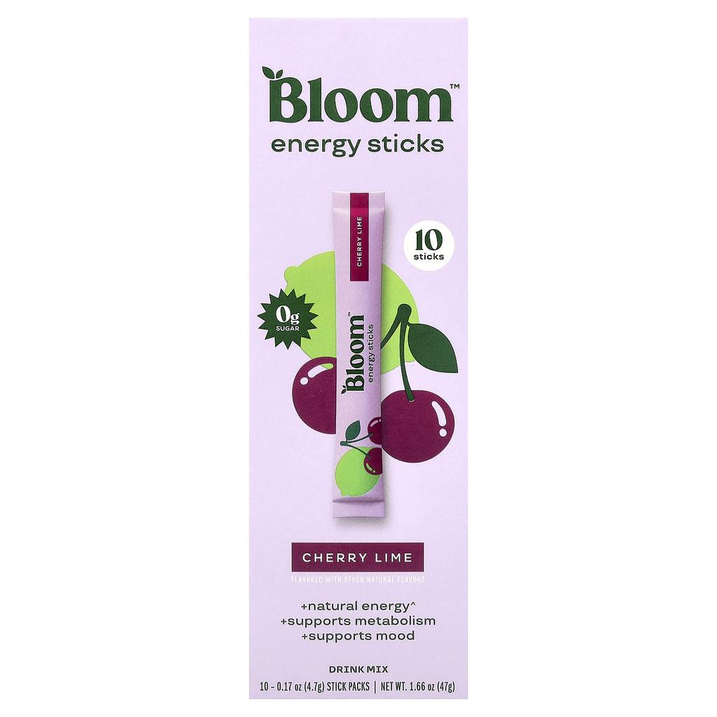 BLOOM Energy Sticks, Cherry Lime, 10 Stick Packs, 4.7g (0.17oz) Each