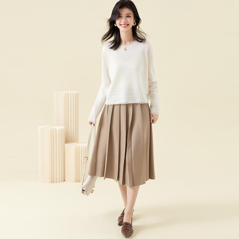 100% Cashmere Round Neck Knitted Sweater for Women