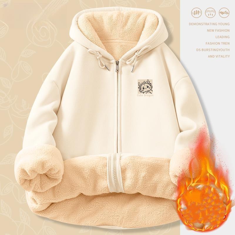 Plus Sametový Silný Svetr Zima Jehněčí Samet Vánoční Rok Draka Ležérní Sportovní Větrovka