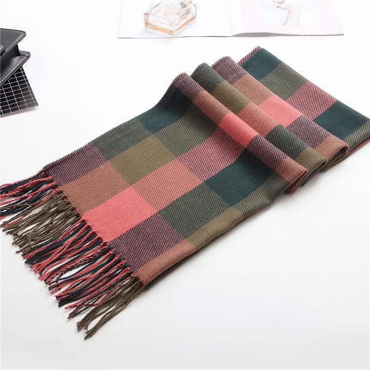 Kockovaný zimný šál pre ženy – strapcový šál v kórejskom štýle z imitácie kašmíru