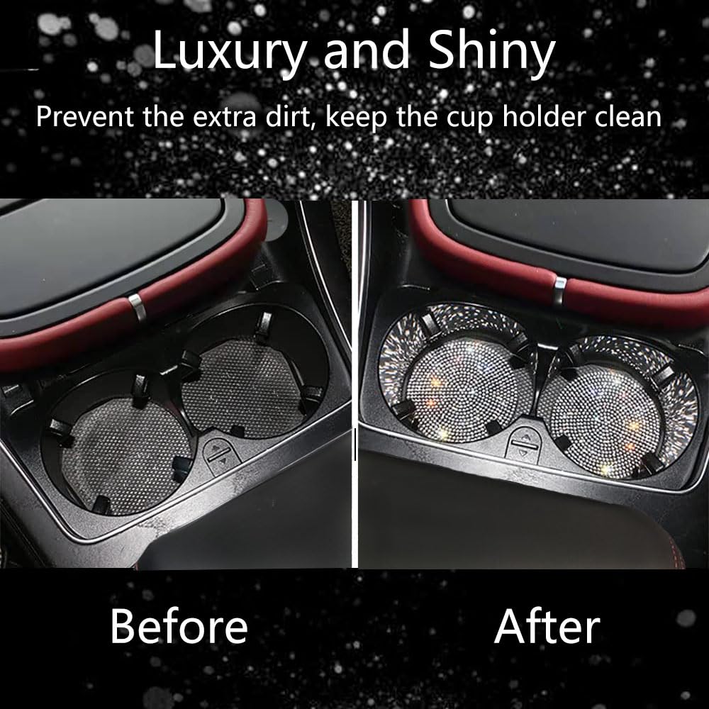 NBTEPEM Sparkly Car Cup Holder Coasters, 2.75 Inch, Non-Slip, Shockproof, Universal Fashion Coaster Inserts with Crystal Rhinestones, Automotive