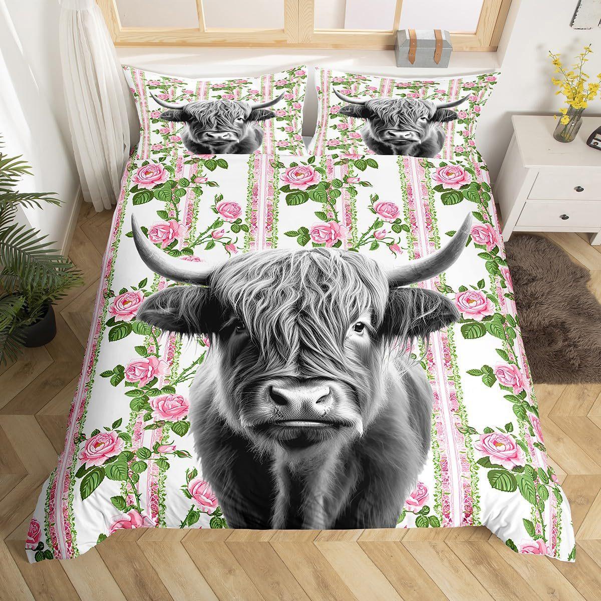 

Highland Cow Digital Printing Quilt Cover Bedding Set Quilt Cover European And American Animal Three-Piece Set AU King 220*240