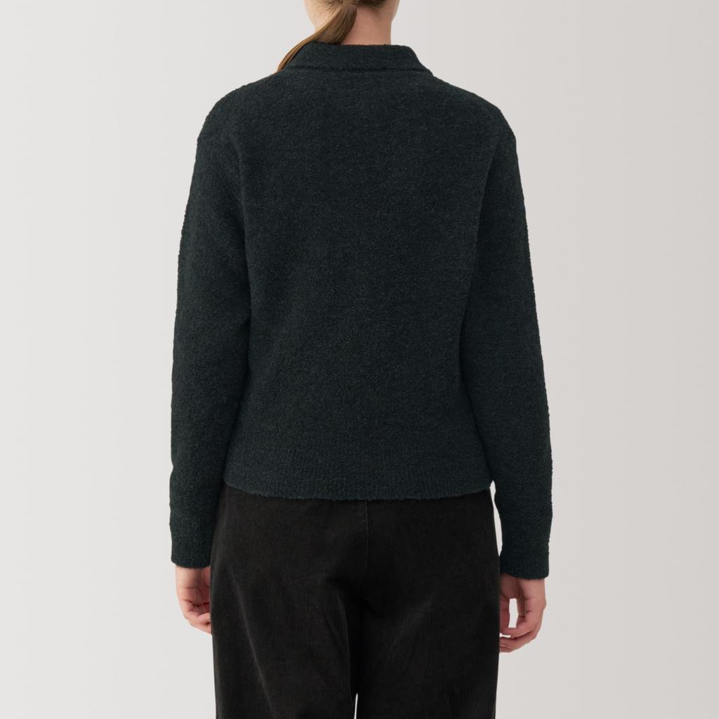 MUJI Women's Wool-Blend Boucle Polo Sweater, Dark Gray, Size XL, BA1P7A4A