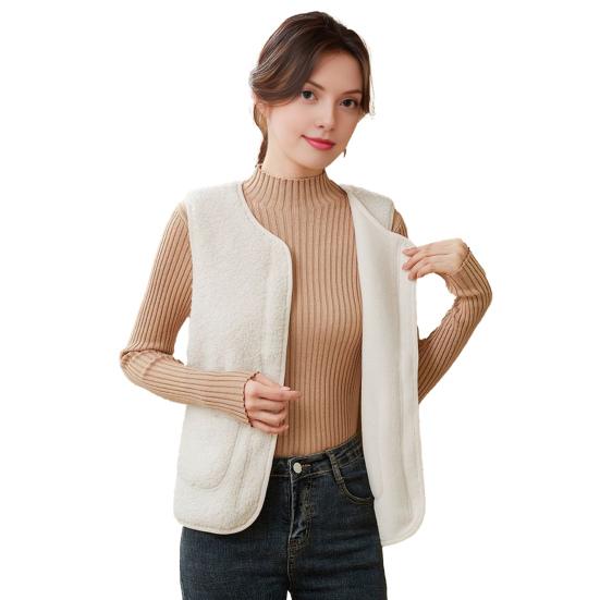 Fuzzy Sherpa Fleece Vest for Women Warm Sleeveless Jacket Cozy Full Zip Waistcoat with Pockets Fall Winnter Outerwear