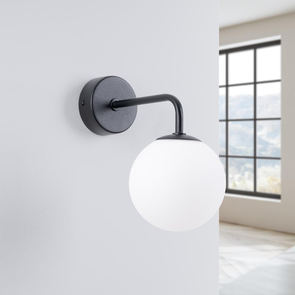 Kinkiet Ścienny Czarny Szklana Biała Kula Do Łazienki Przedpokoju 1Xg9 8W Astral Sollux Lighting