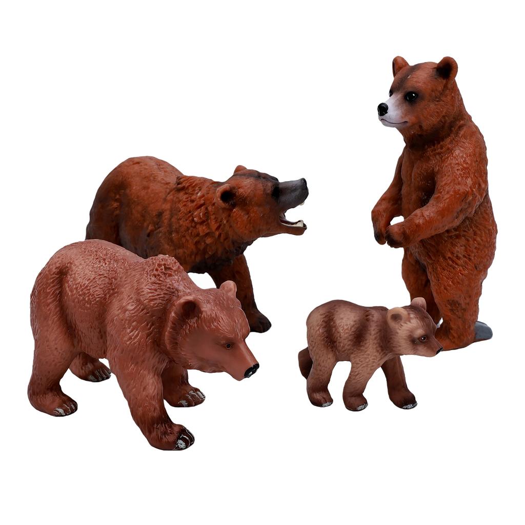 4pcs Realistic Bear Figurines Set Miniature PVC Grizzly Bear Wild Animal Figures for Home Office Display Collection 4