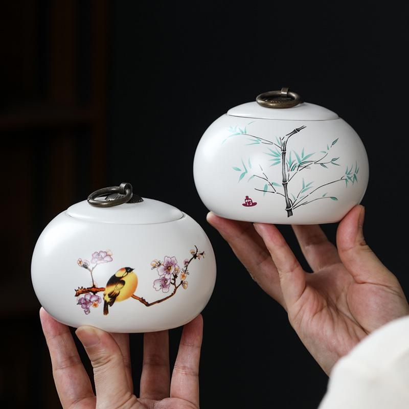 Ceramic Tea Caddy Souvenir: Small Moisture-Proof Jar for Pu-erh & White Tea, Ideal Gift with Logo