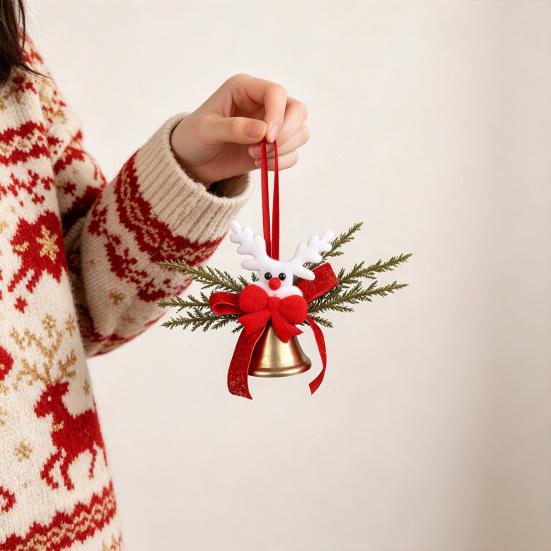 Holiday Home Decorations Christmas Bow Ornaments with Gold Jingle Bells, Xmas Tree Hanging Wreath Retail Window Displays Pine Cones, Red Berries