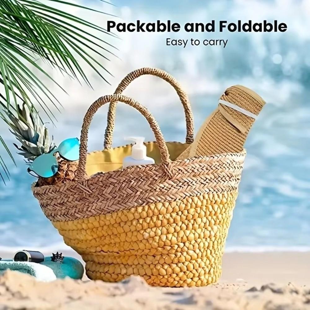 Wide Brim Women's Sun Hat Open Top Straw Hat New Ponytail Hats  for Summer