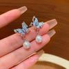 2025 Trendy Korean Micro-Inlaid Zircon Bow Earrings with S925 Silver Needle and Pearl for Women
