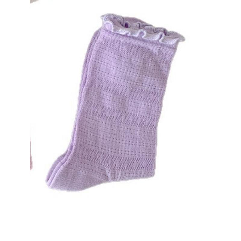 Women Spring and Summer Thin Dark Bow Ballet Style Hollow Breathable Mesh Tube Stack Socks