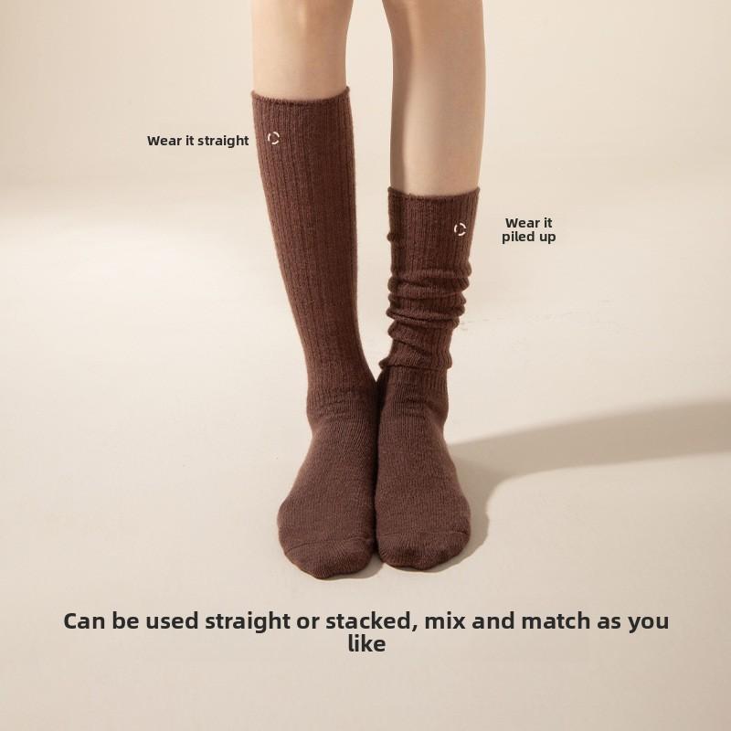 Solid-color Minimalist Pile Socks - Warm and Thick Winter and Autumn Wool Socks, Comfortable and Durable, Trendy Long-legged Socks