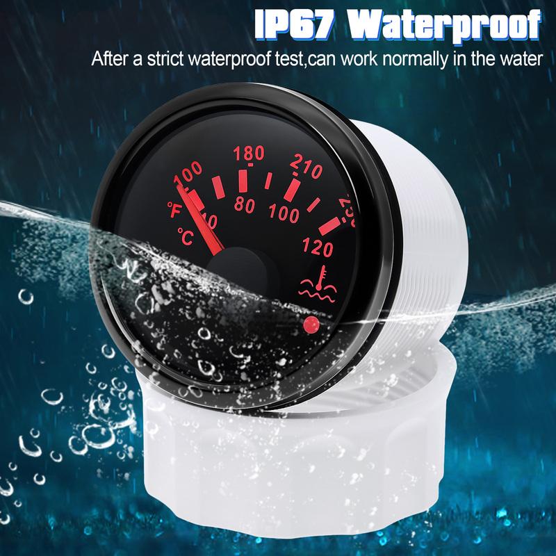 ZMFJH Waterproof IP67 2"52MM Water Temperature Gauge with Flashing Alarm 40-120℃ Temp Meter Indicator RED Light Car Boat