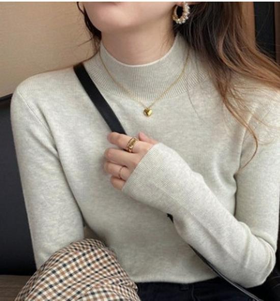 

Осень 2025 Женский топ с длинным рукавом из шерстяного трикотажа с полувысоким воротником в корейском стиле One Size