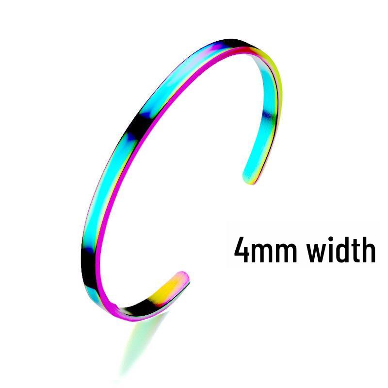 Adjustable C-Shaped Stainless Steel Bracelet with Engraved Text Logo and 6mm Opening for Women