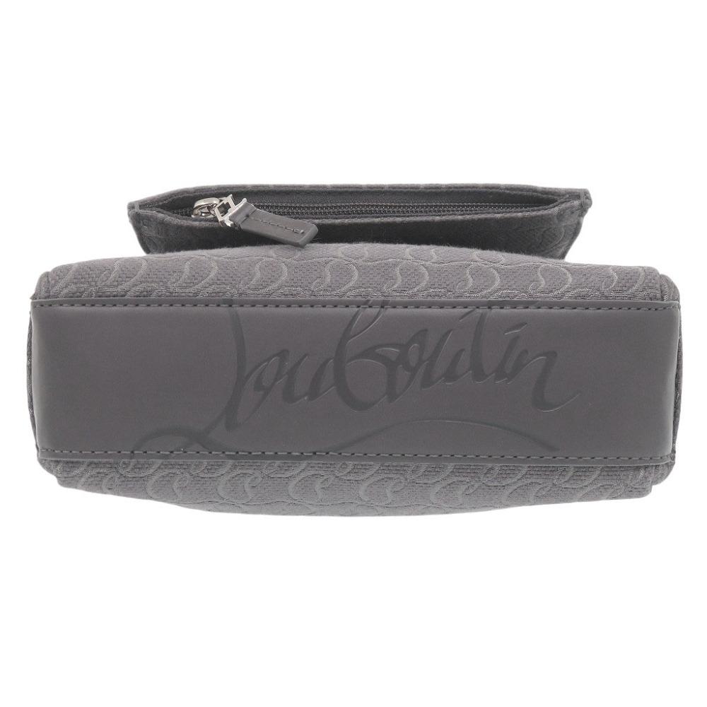 Used AUTHENTIC Christian Louboutin ZIP N FLAP Shoulder Bag gray Canvas/Leather