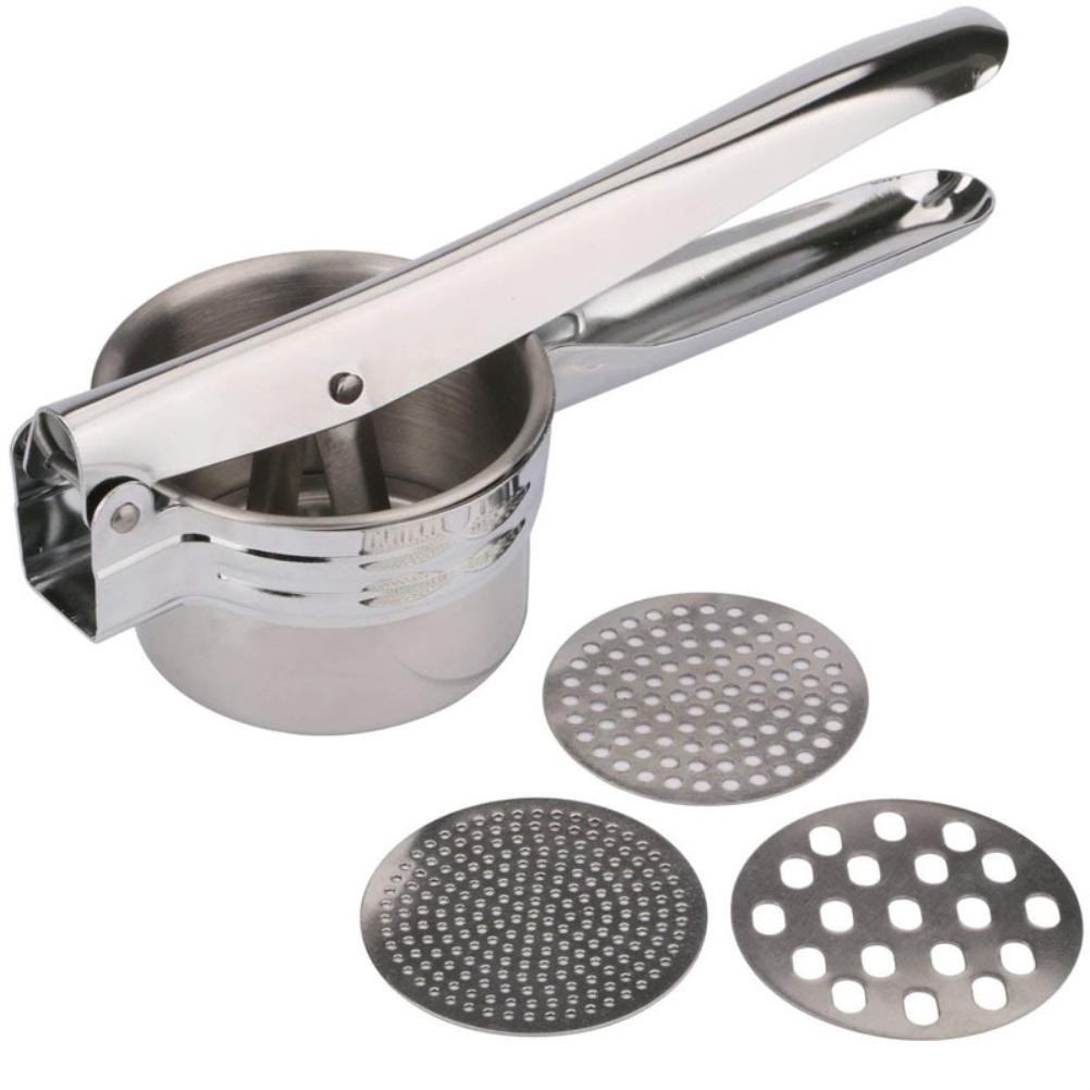 Stainless Steel Manual Juicer & Potato Masher with Interchangeable Discs Silver