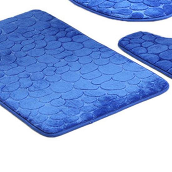 1 Set Cobblestone Pattern Toilet Lid Cover Super Soft Polyester Foldable Anti-skid Bath Mat for Home