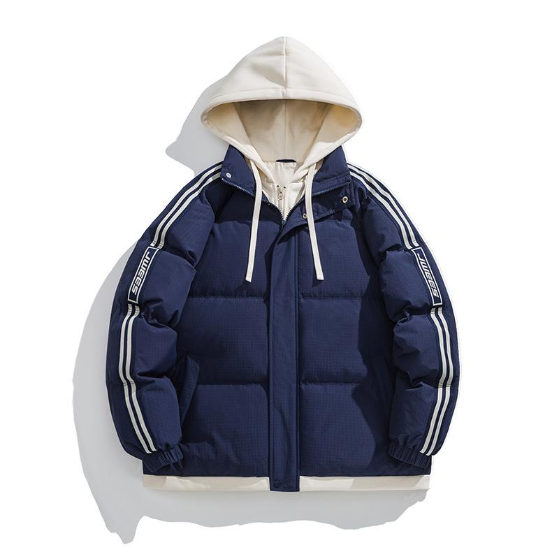 Couple Three Bars Fake Two Pieces Hooded Cotton Clothes Men's Hooded Cotton Clothes Dopamine Knitted Hooded Cotton Clothes Trendy Cotton Clothes