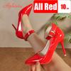 Aphixta Metal Belt Buckle Strap Pimp Red Black 10cm Stiletto Heels Pumps Women Party Shoes Rivets Pointed Toe Size 48 49 50