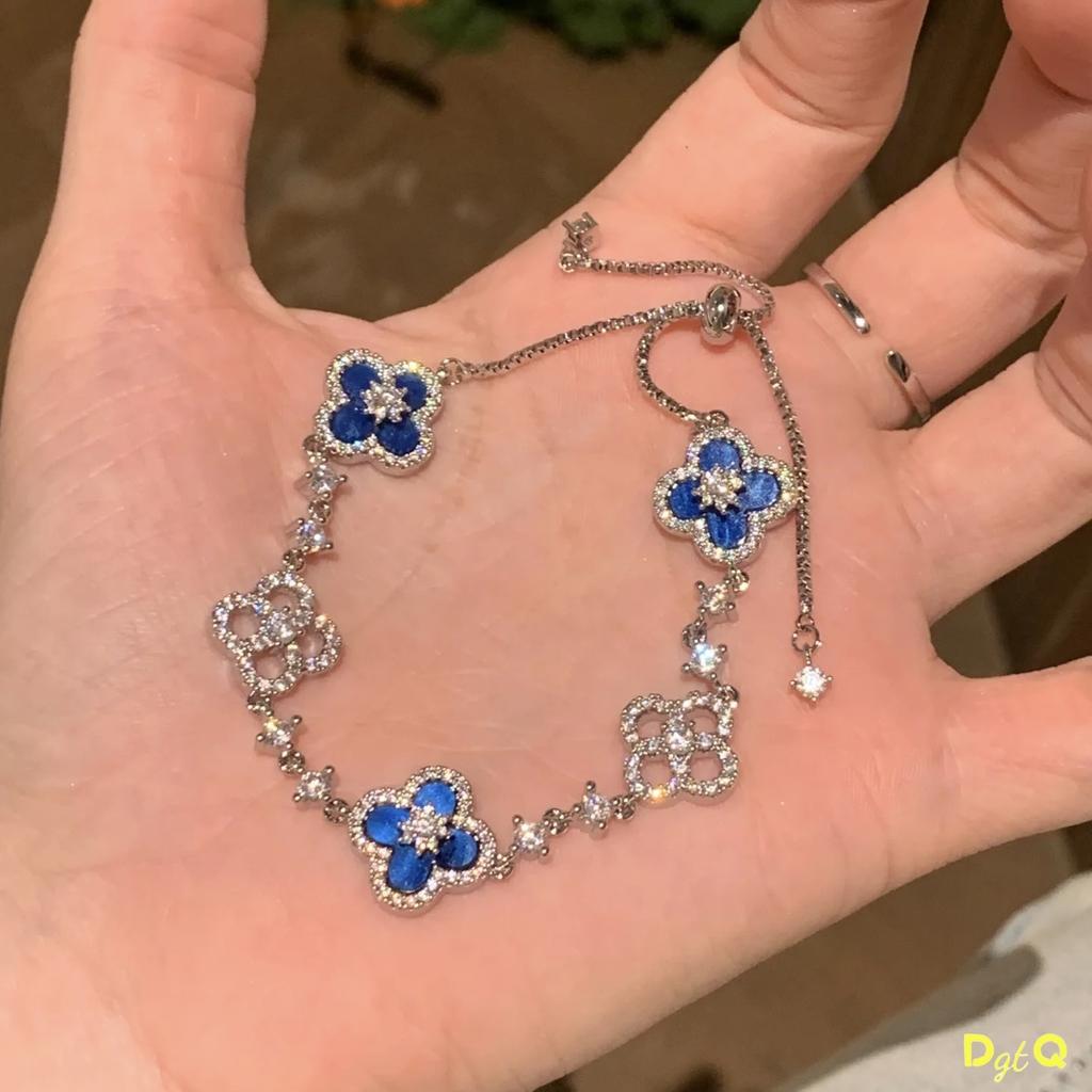 Pink Cherry Blossom Mother-Of-Pearl Four-Leaf Clover Bracelet, Inlaid With Micro-Zircon, Colorful Openwork Design.