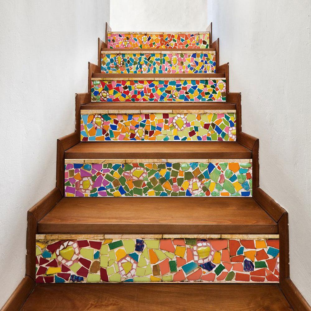 Creative Tile Self-Adhesive Staircase Sticker, Living Room Diy Decoration Home Waterproof And Anti-Fouling Wall Sticker 6 Pieces