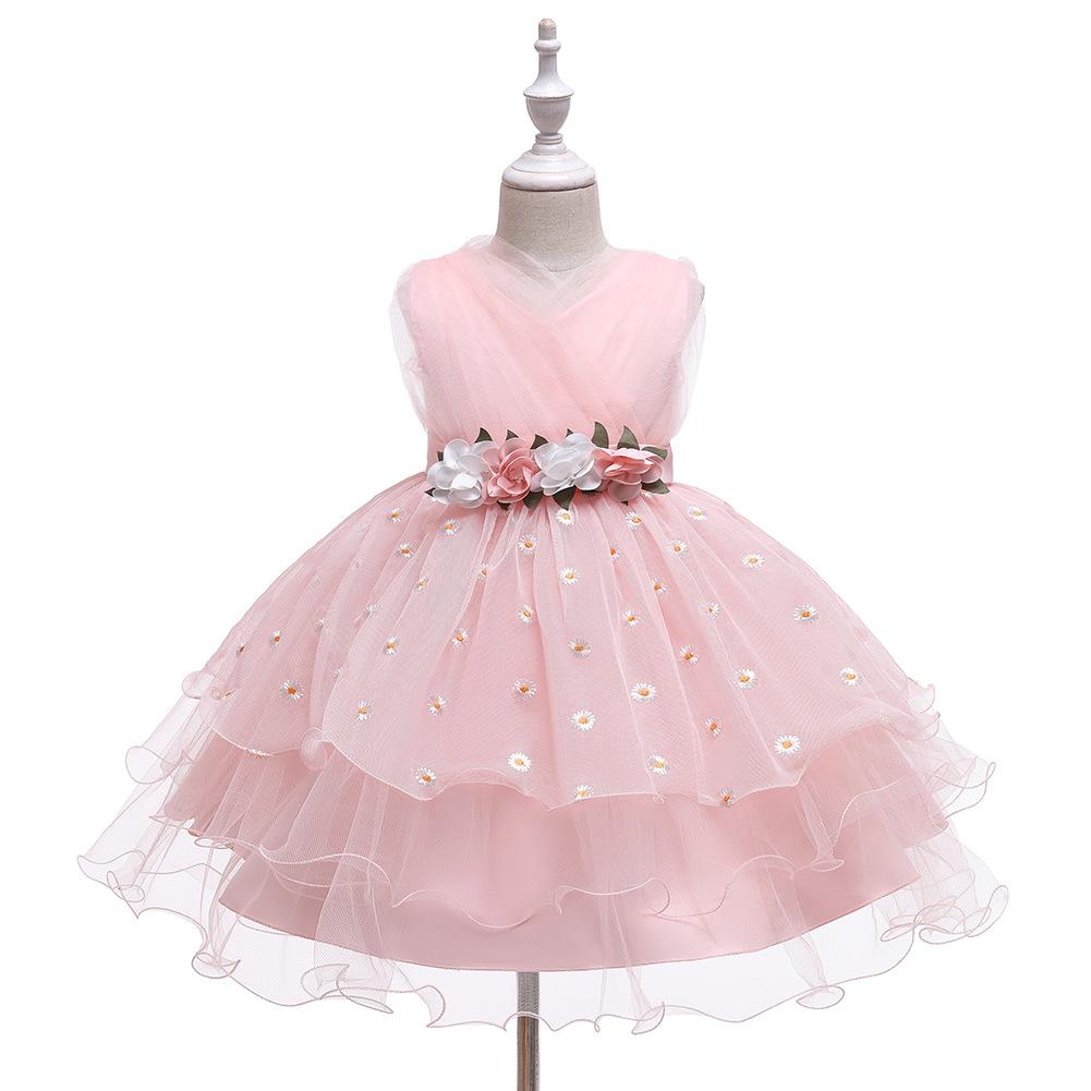 

Children s Ball Gown Princess Dress Girls Runway Performance Dress Yellow Floral Dress Fairy Sleeveless Princess Dress 100cm розовый