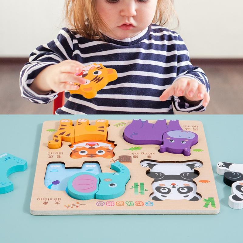 Non-Toxic 3D Wooden Animal Cartoon Puzzle Board Kids Handheld Traffic Jigsaw Puzzle Montessori Early Education Toys Building Blocks Toys