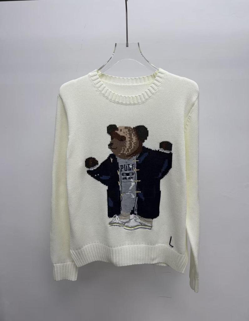2025 R.L Wool Blend Cartoon Bear Round Neck Sweater - Women's Autumn/Winter Versatile Embroidered Style