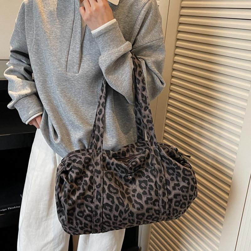 Yogodlns Leopard Print Canvas Shoulder Bag Fashion Large Capacity Tote Bag Woman Handbag for Daily Commute High Quality Bag