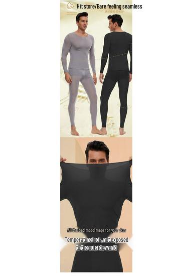 Men's Plus Size Lightweight Elastic Seamless Base Layer - Warm, Slimming Round Neck Top & Pants for Autumn/Winter
