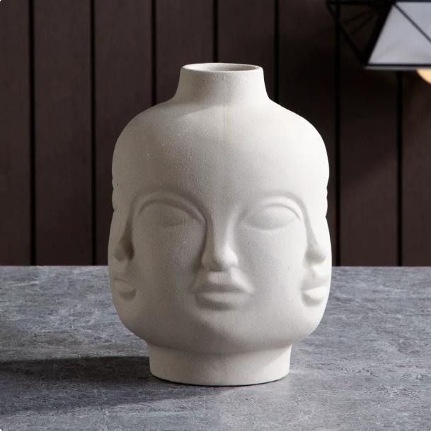Scandinavian White Ceramic Vase Decoration Home Decoration Crafts Modern Interior Decoration Countertop Vase Art Face Shape Vase