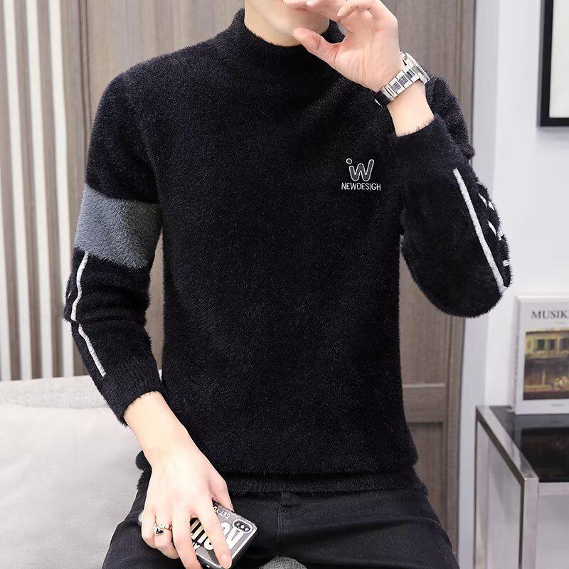 

Warm Youth Boys Knit Sweater with Half-High Collar - Korean Style 2XL чорний