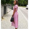 Summer Short Sleeve Vintage Print Sexy Women Dresses Casual Elegant Slim Fit V Neck Floral Long Dress Women High Waist Lace-up Party Club Dress 26101