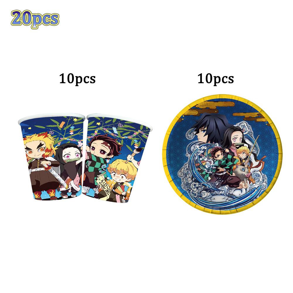 Kimetu No Yaiba Kids Birthday Party Decoration Tableware Paper Cups Plates Napkins Demon Slayer Theme Baby Shower Boys Supplies
