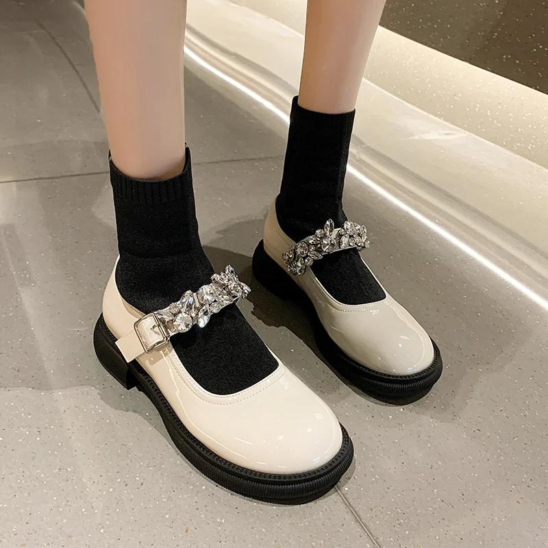 Fashion Ladies Shoes On Sale 2024 Fashion Sleeve Women's Pumps Autumn Round Toe Rhinestones Solid Short Barrel Low-heeled Socks Boots