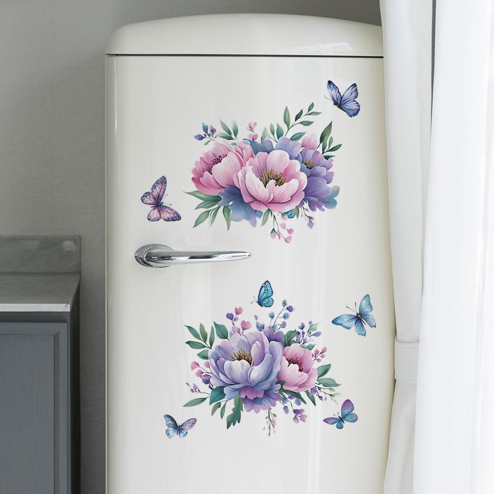 Akvarell Blommor Blad Fjäril Sovrum Vardagsrum Hem Väggbakgrund Landskapsarkitektur Dekoration Väggdekaler