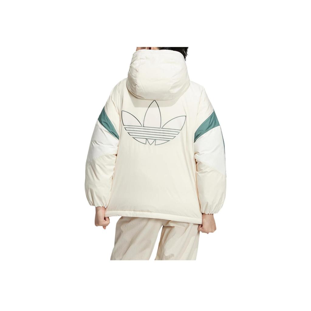 adidas Originals Trefoil Color Block Down Jacket With Hood And Brand Logo Print Women Outerwear White Green HS9518