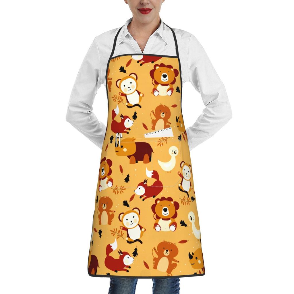Animal Patterns Kitchen Apron Dinner Party Cooking Apron Adult Baking Accessories Waterproof Fabric Printed Cleaning Tools