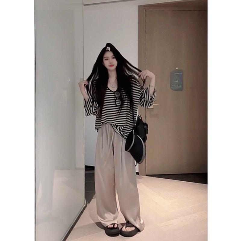 Tencel Linen Striped Loose Fit Women's Sunscreen T-Shirt