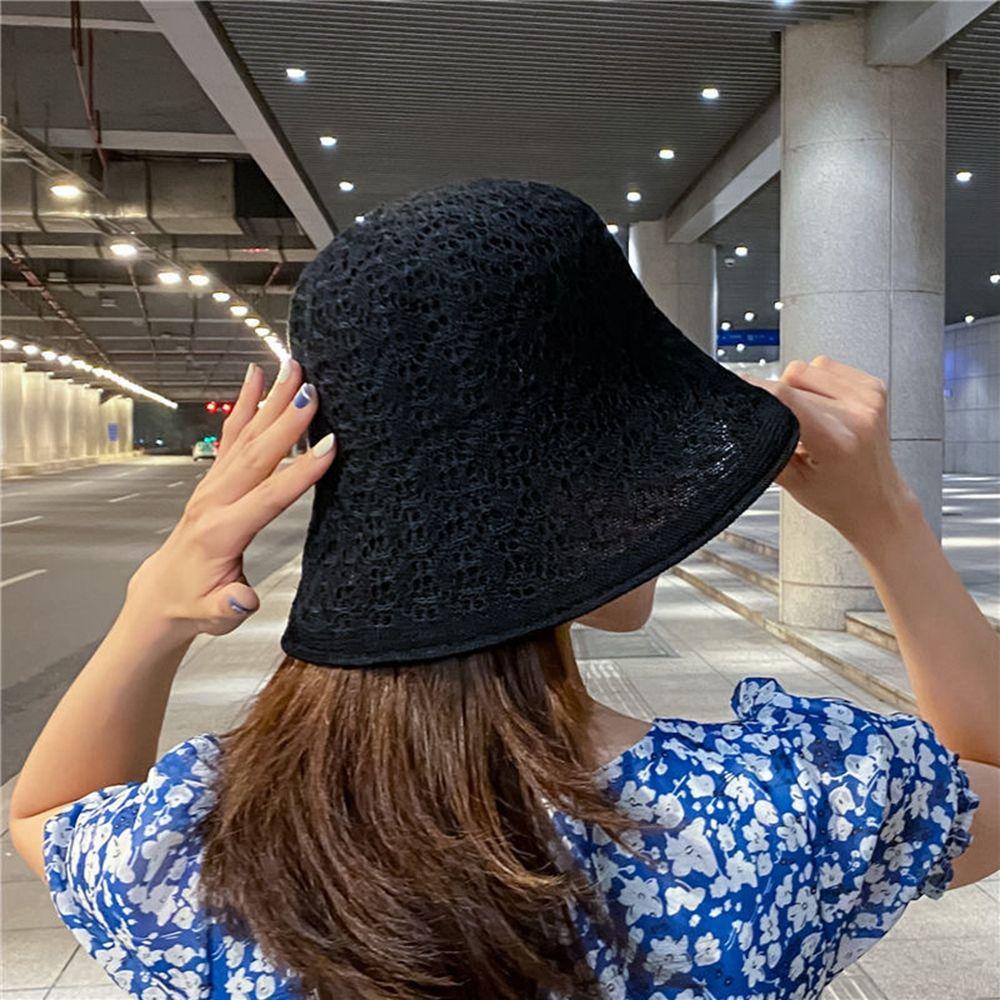 Basin Hollow Pure Color Caps Knitted Hat Linen Female Hats Sun Hat Korean Style Caps Bucket Hat